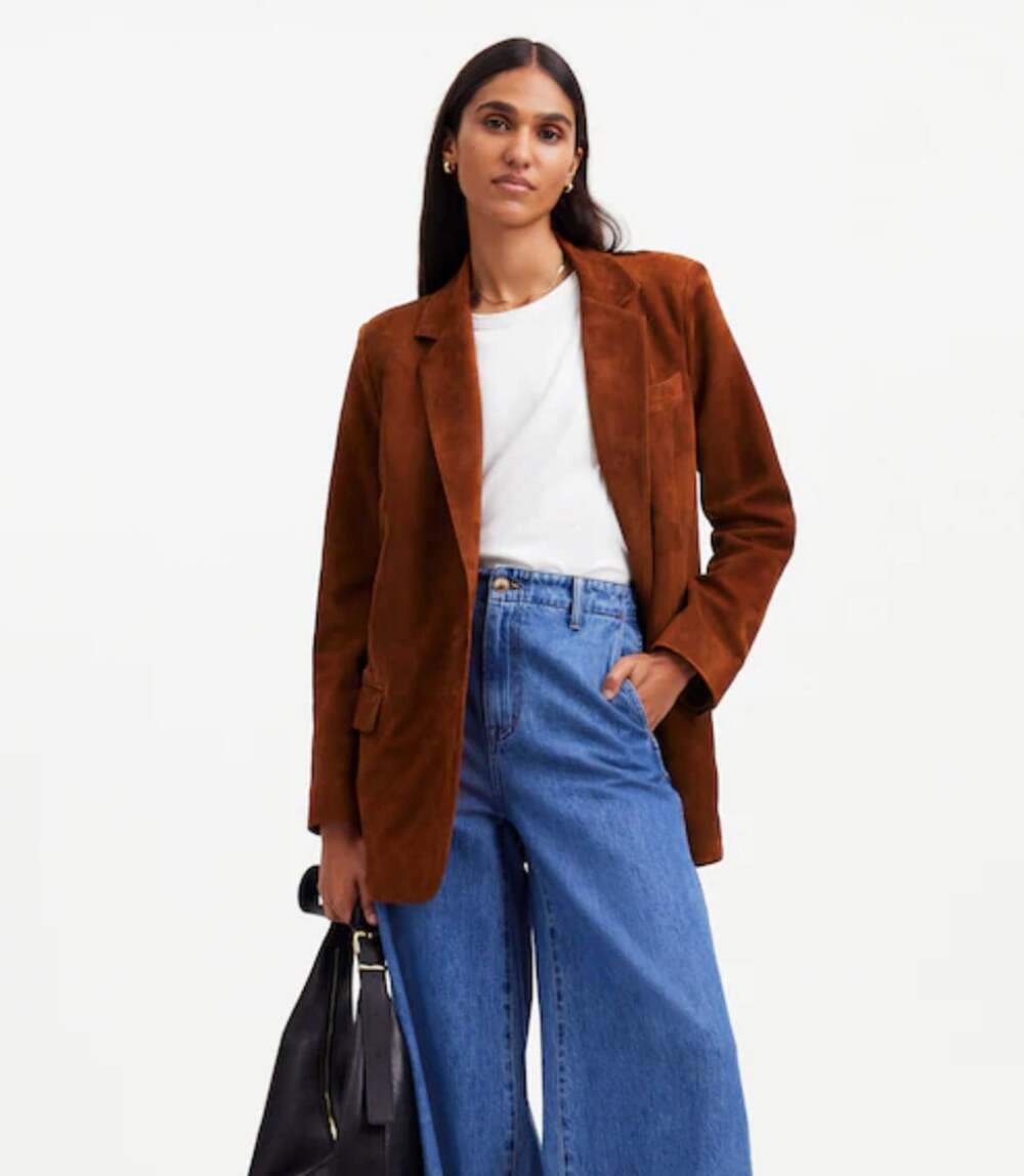 Madewell The Kline Blazer in Soft Mahogany Size 4 100% Suede Leather
